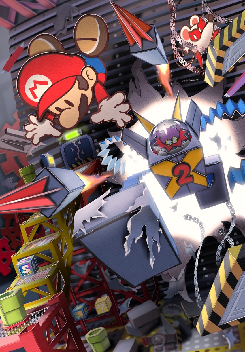 mario, paper mario, ms. mowz, lord crump, and magnus von grapple 2.0 (mario and 2 more) drawn by maribou_(supermaribou)
