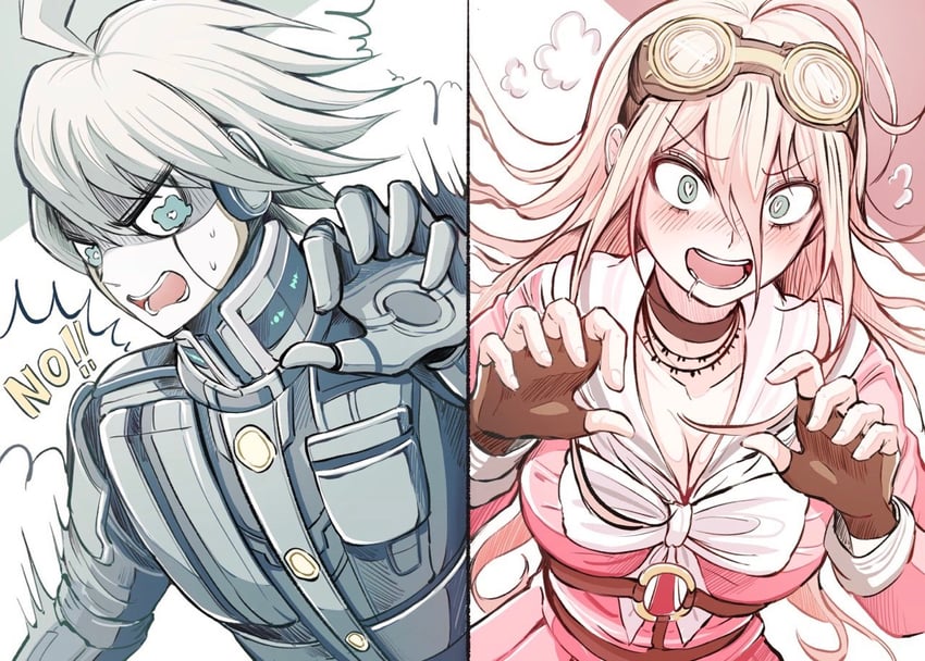 iruma miu and k1-b0 (danganronpa and 1 more) drawn by minseo_(101x404)