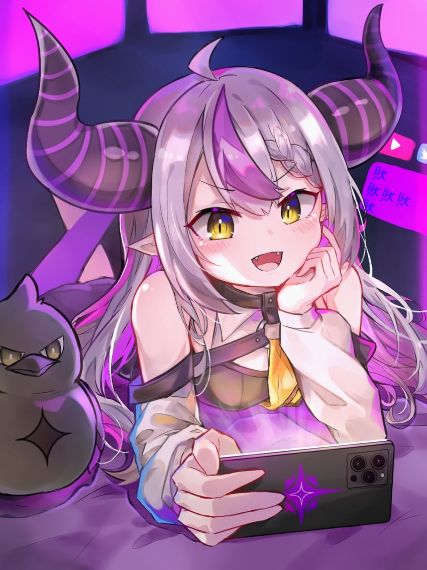 la+ darknesss and crow (hololive) drawn by pink_neko-chan