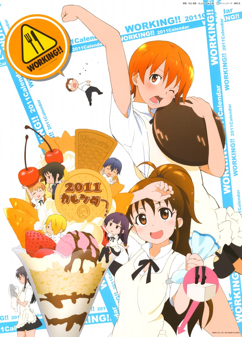 taneshima popura, inami mahiru, yamada aoi, satou jun, takanashi souta, and 2 more (working!!) drawn by adachi_shingo