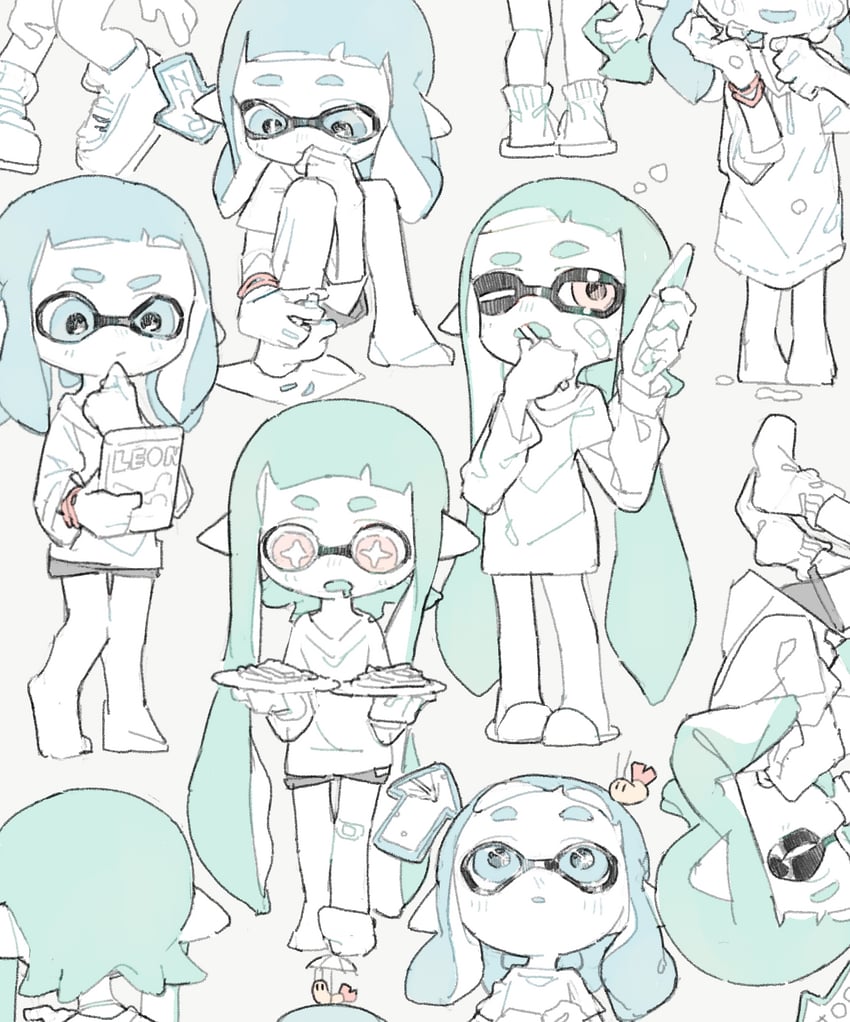 inkling player character and inkling girl (splatoon) drawn by aspara