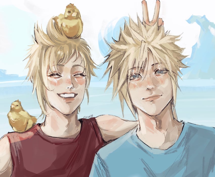cloud strife and prompto argentum (final fantasy and 1 more) drawn by v3raxyy