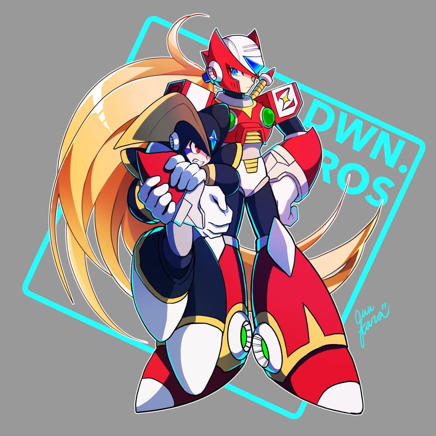 zero and bass (mega man and 1 more) drawn by guutara