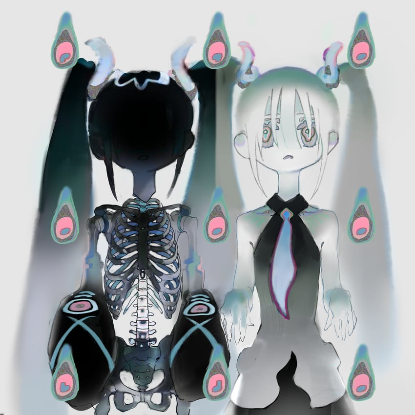 hatsune miku and ghost miku (pokemon and 2 more) drawn by joon_(jjoooonn)
