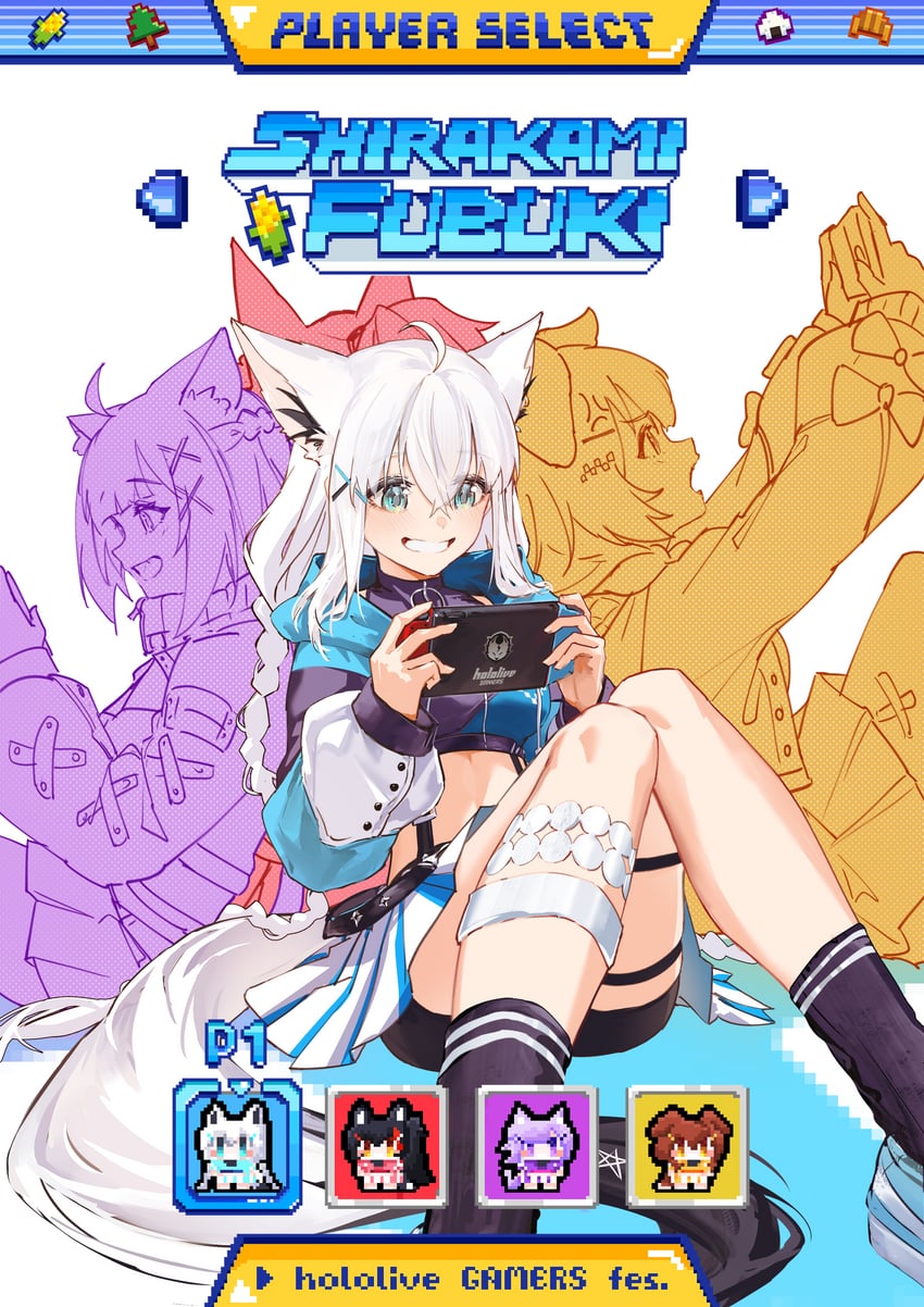 shirakami fubuki, nekomata okayu, ookami mio, and inugami korone (hololive) drawn by hyde_(tabakko)