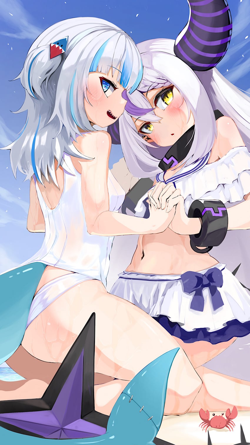 gawr gura and la+ darknesss (hololive and 1 more) drawn by kajimakoto