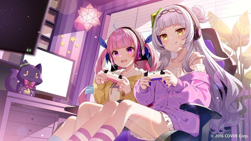 minato aqua, murasaki shion, and shiokko (hololive) drawn by ishihara_(kuniyoshi)