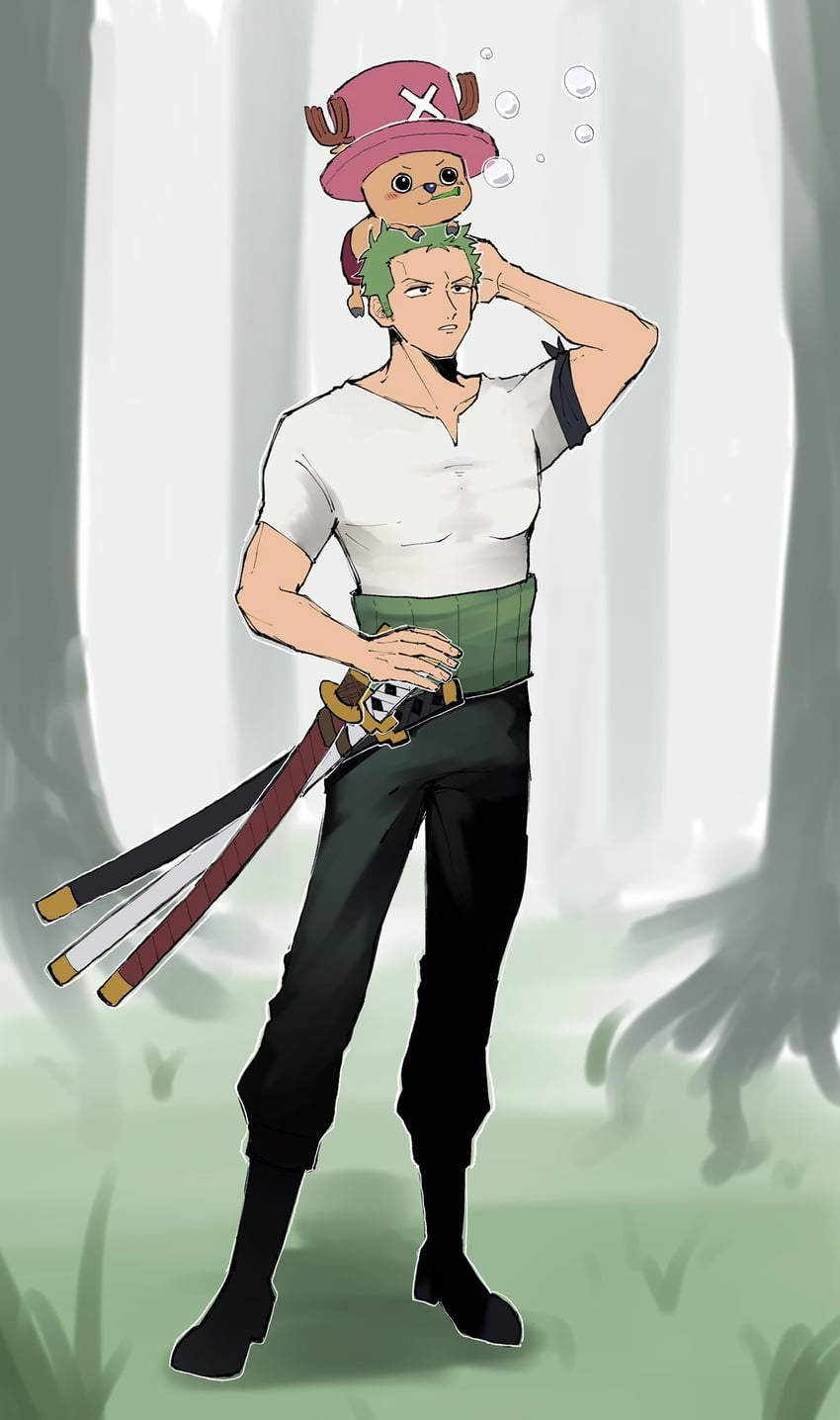 roronoa zoro and tony tony chopper (one piece) drawn by hamu_ha_umai