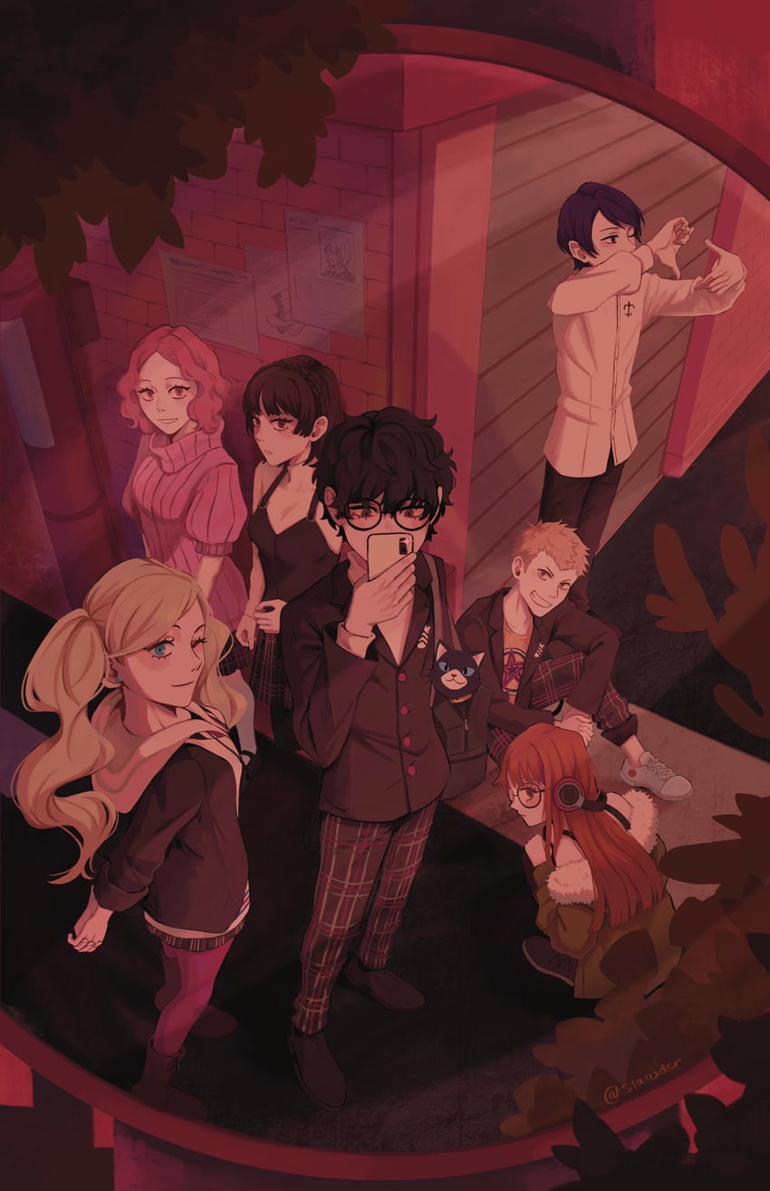 amamiya ren, takamaki anne, sakura futaba, niijima makoto, okumura haru, and 4 more (persona and 2 more) drawn by starcider