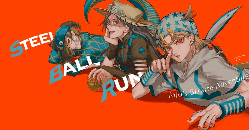 johnny joestar, gyro zeppeli, diego brando, and scary monsters (jojo no kimyou na bouken and 1 more) drawn by kono_tt_da