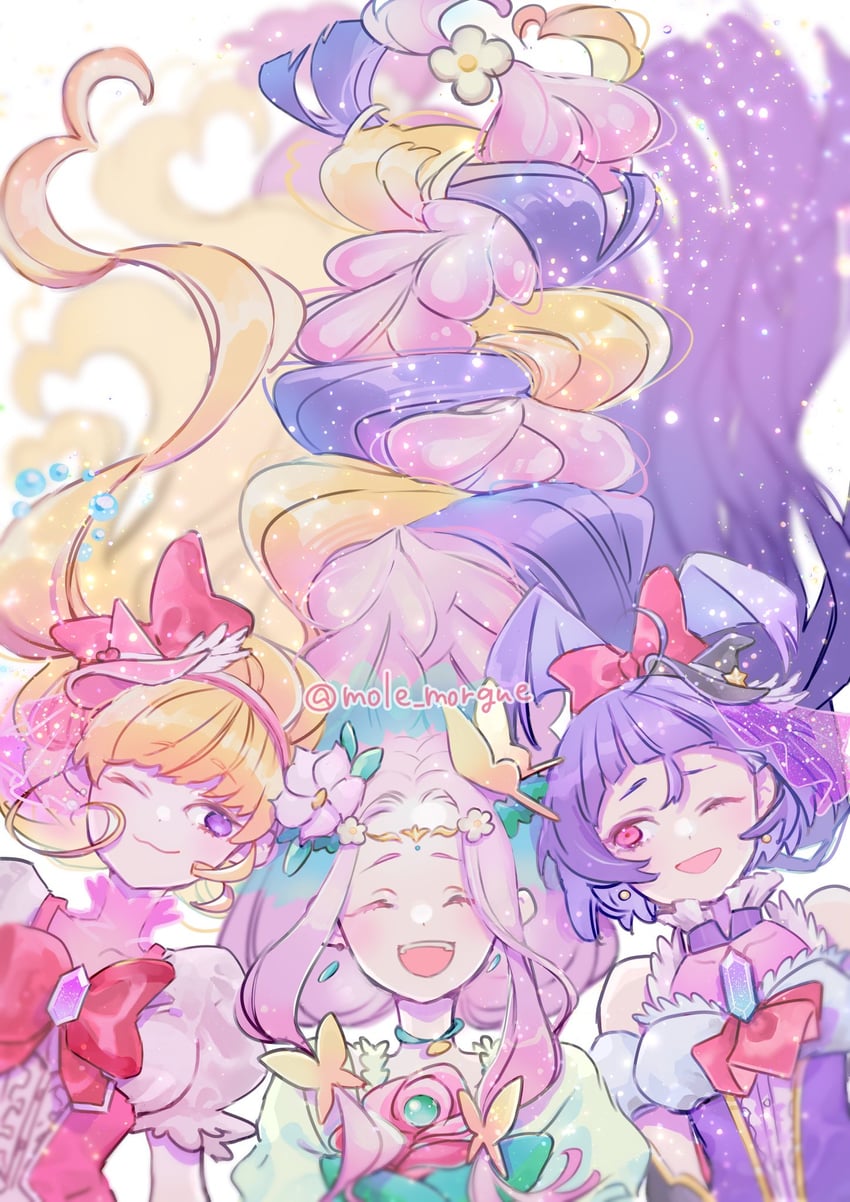 asahina mirai, izayoi liko, cure miracle, cure magical, hanami kotoha, and 1 more (precure and 1 more) drawn by mole_morgue
