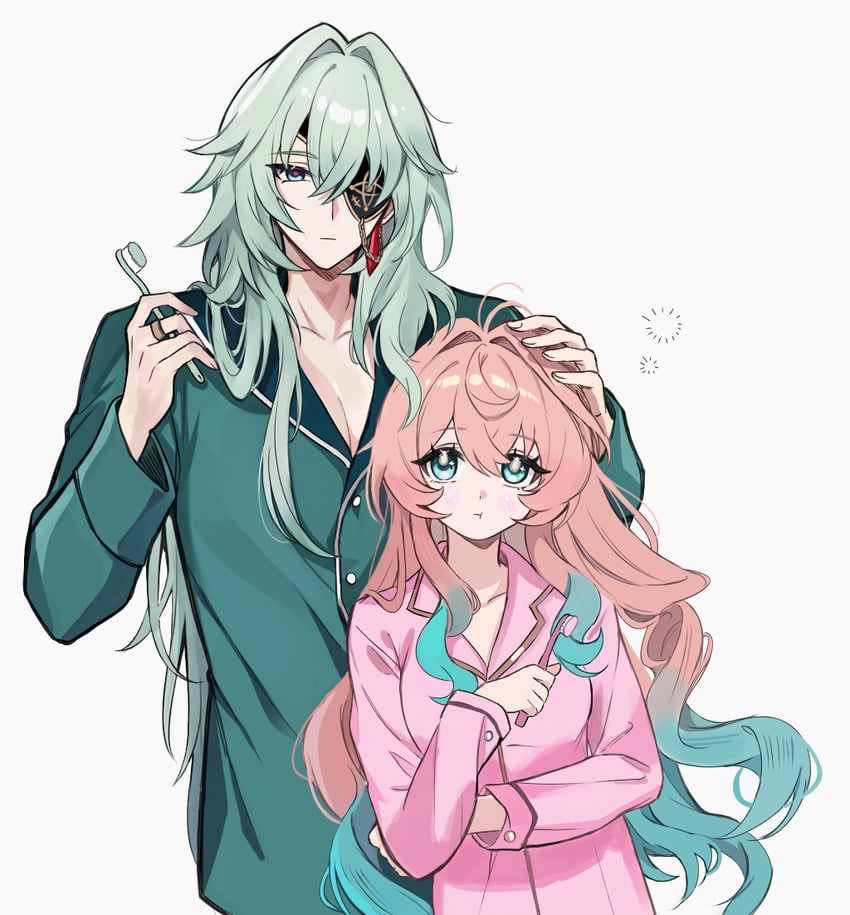 anaxa and hyacine (honkai and 1 more) drawn by veryslow_zzzpin