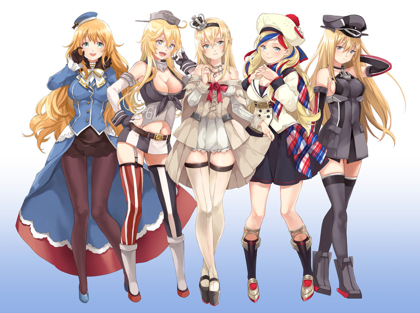 atago, bismarck, iowa, warspite, and commandant teste (kantai collection) drawn by shiosoda