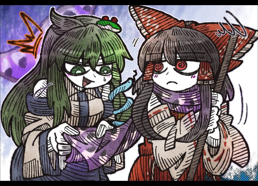 hakurei reimu and kochiya sanae (touhou) drawn by suenari_(peace)