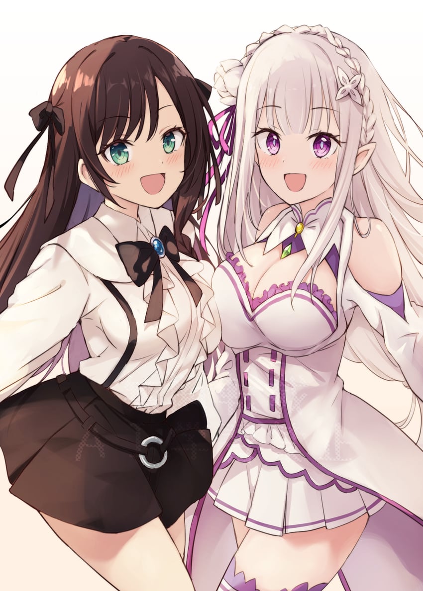 emilia, alina clover, and takahashi rie (re:zero kara hajimeru isekai seikatsu and 1 more) drawn by ririka_(ab-yuri)