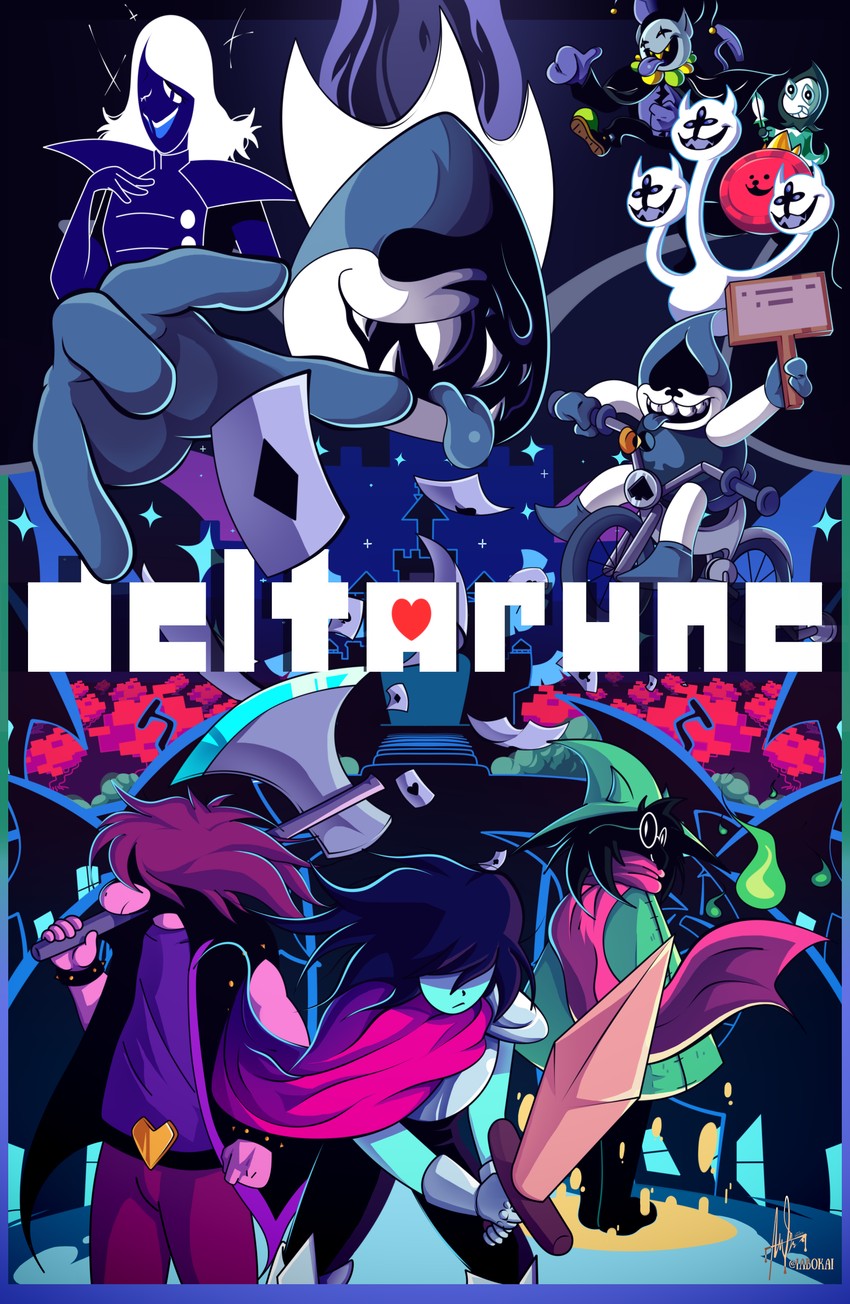 kris, ralsei, susie, lancer, rouxls kaard, and 5 more (deltarune) drawn by iabokai