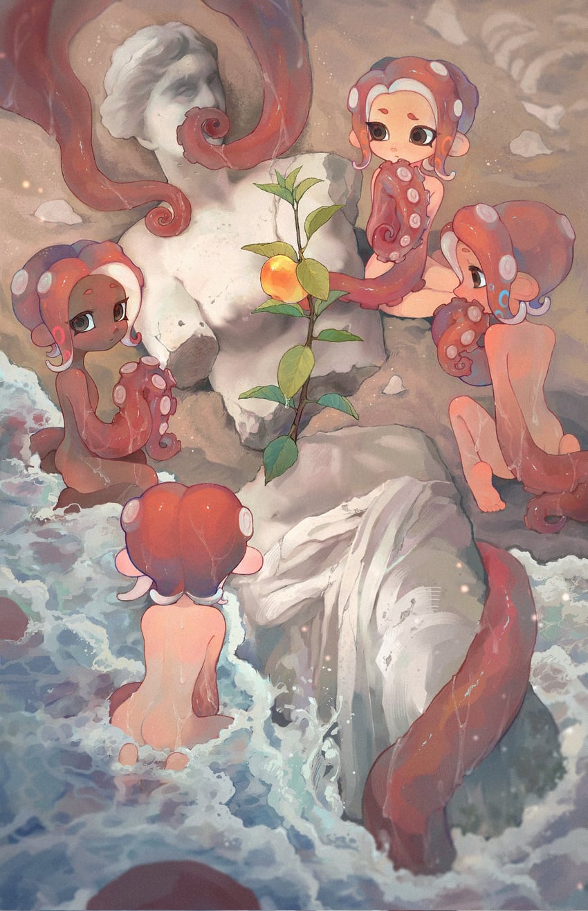 octoling player character and octoling girl (splatoon and 1 more) drawn by liang_cun_rakuna