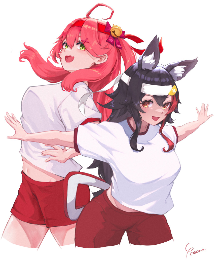 sakura miko and ookami mio (hololive) drawn by yo_na