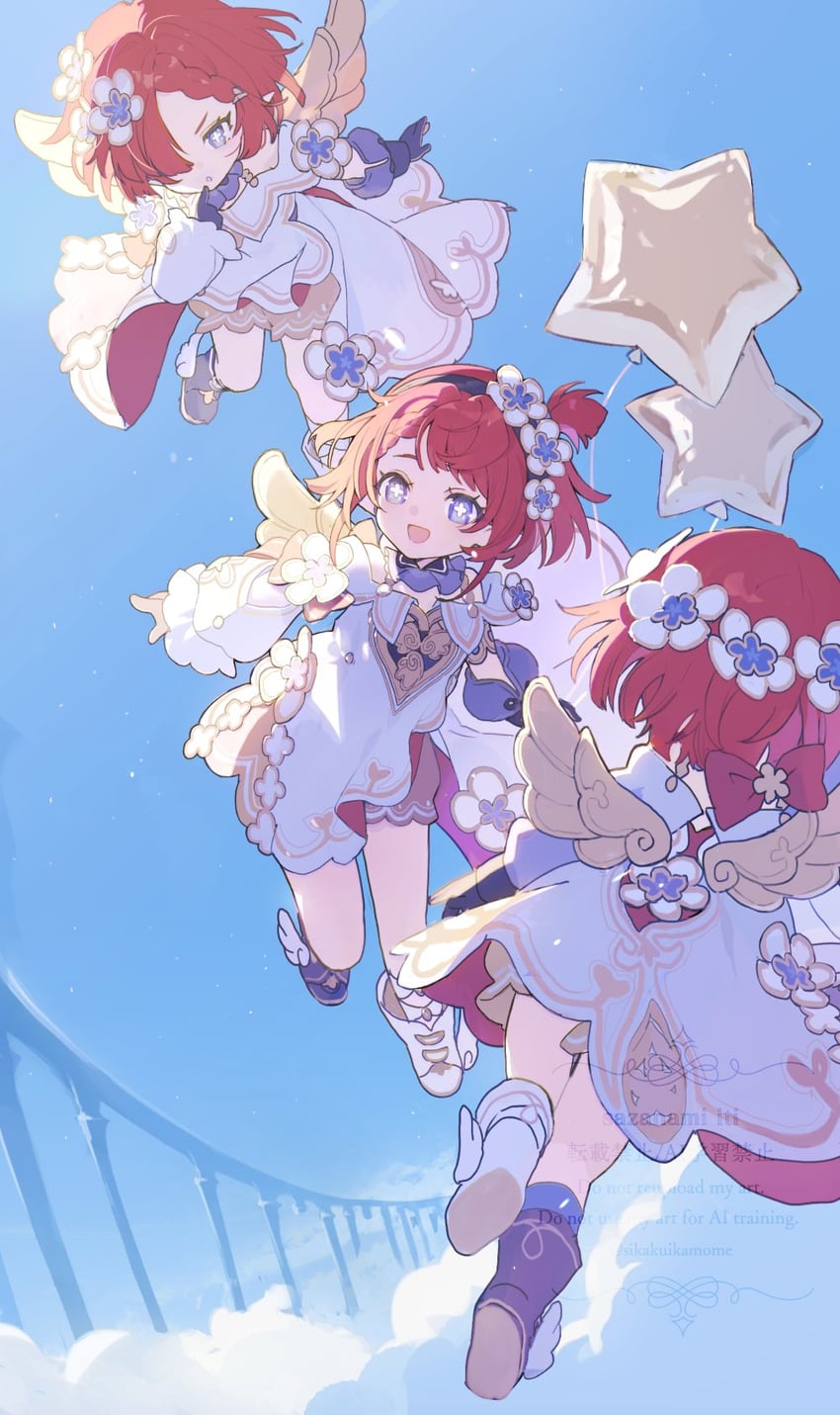 tribbie, trianne, and trinnon (honkai and 1 more) drawn by sikakuikamome