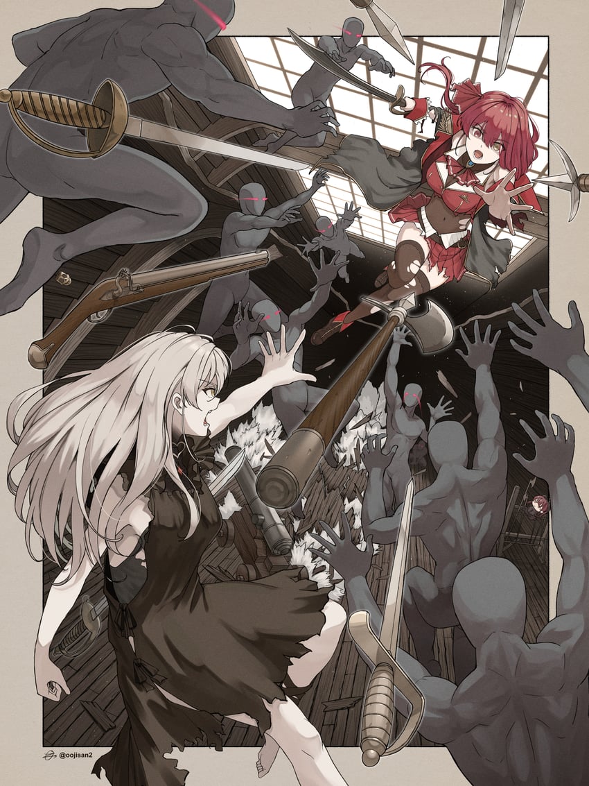 houshou marine and houshou kumarine (hololive and 1 more) drawn by moto_oji-san