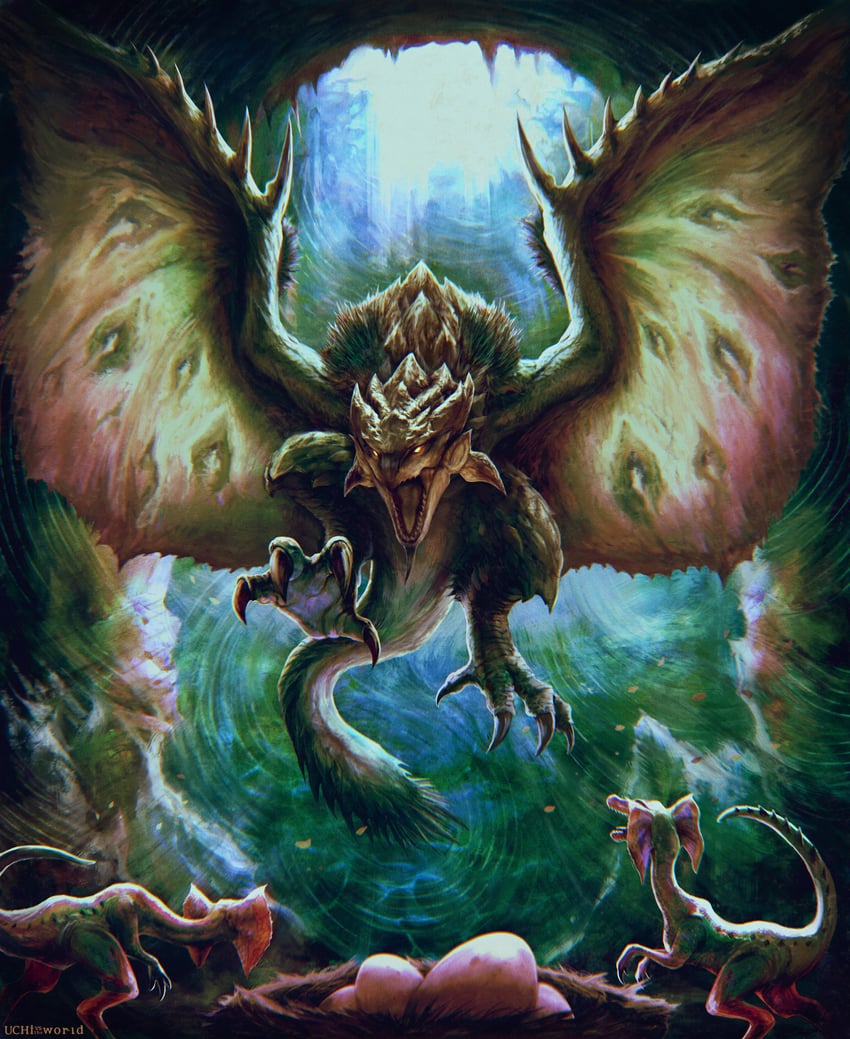 rathian and jaggi (monster hunter) drawn by uchi_vs_the_world
