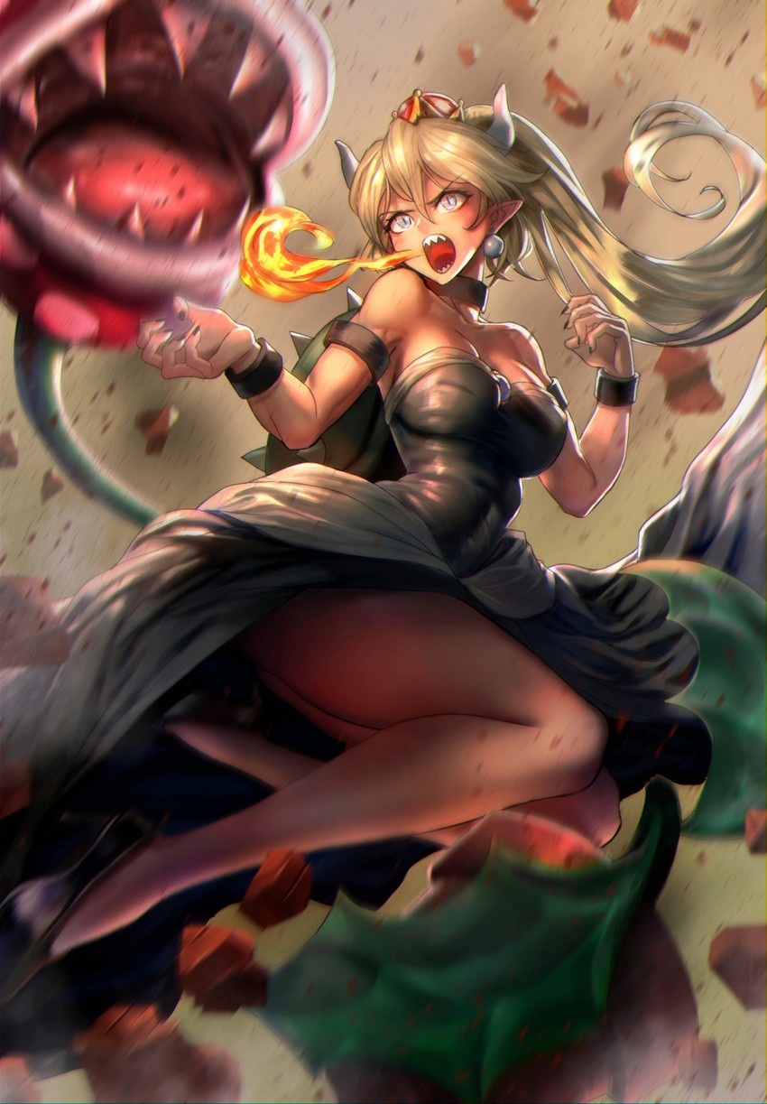 bowsette and piranha plant (mario and 1 more) drawn by asahida