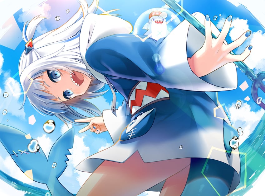gawr gura and bloop (hololive and 1 more) drawn by eretto