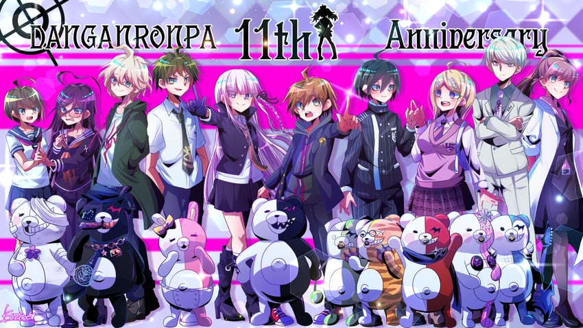 saihara shuichi, komaeda nagito, hinata hajime, akamatsu kaede, kirigiri kyoko, and 15 more (danganronpa and 5 more) drawn by kujira_pyon_ka