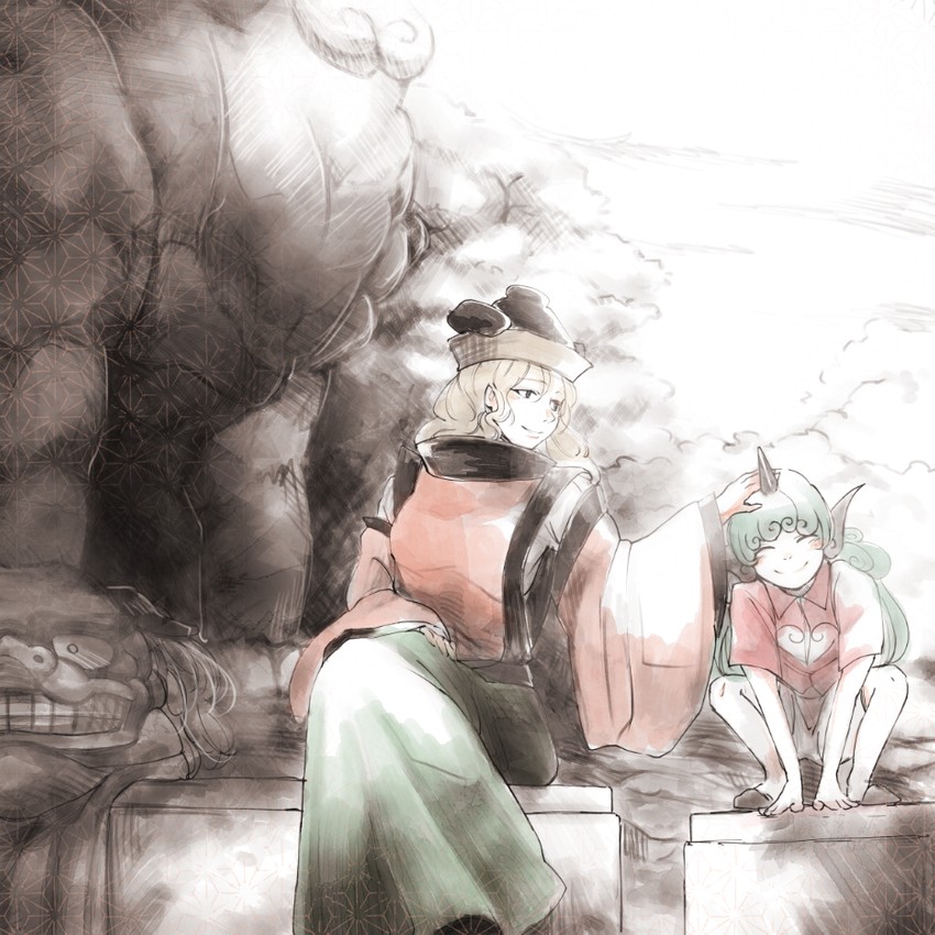 matara okina and komano aunn (touhou) drawn by momu_(user_jgwv8858)