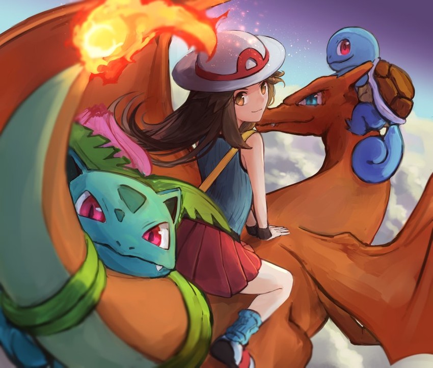 charizard, leaf, squirtle, and ivysaur (pokemon and 2 more) drawn by ippers