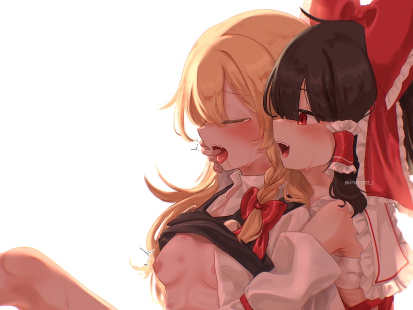 hakurei reimu and kirisame marisa (touhou) drawn by karasu2020_8