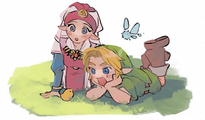 link, princess zelda, young link, navi, and young zelda (the legend of zelda and 1 more) drawn by yamori_(yamoooon21)