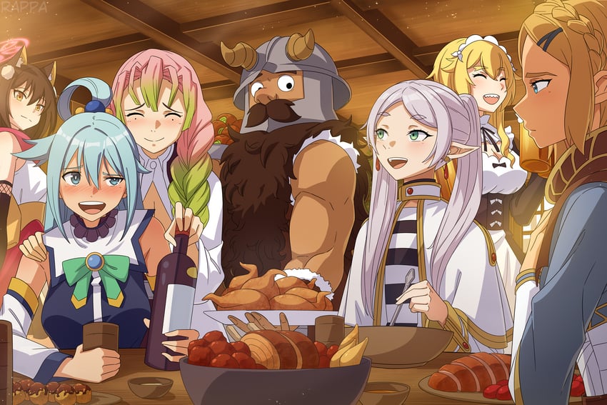 princess zelda, frieren, aqua, izuna, kanroji mitsuri, and 2 more (blue archive and 7 more) drawn by rappa_(sirrappa)