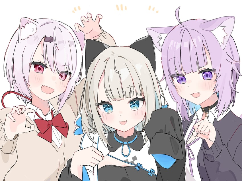nekomata okayu, shiina yuika, and itoi toi (hololive and 2 more) drawn by happachan2do6