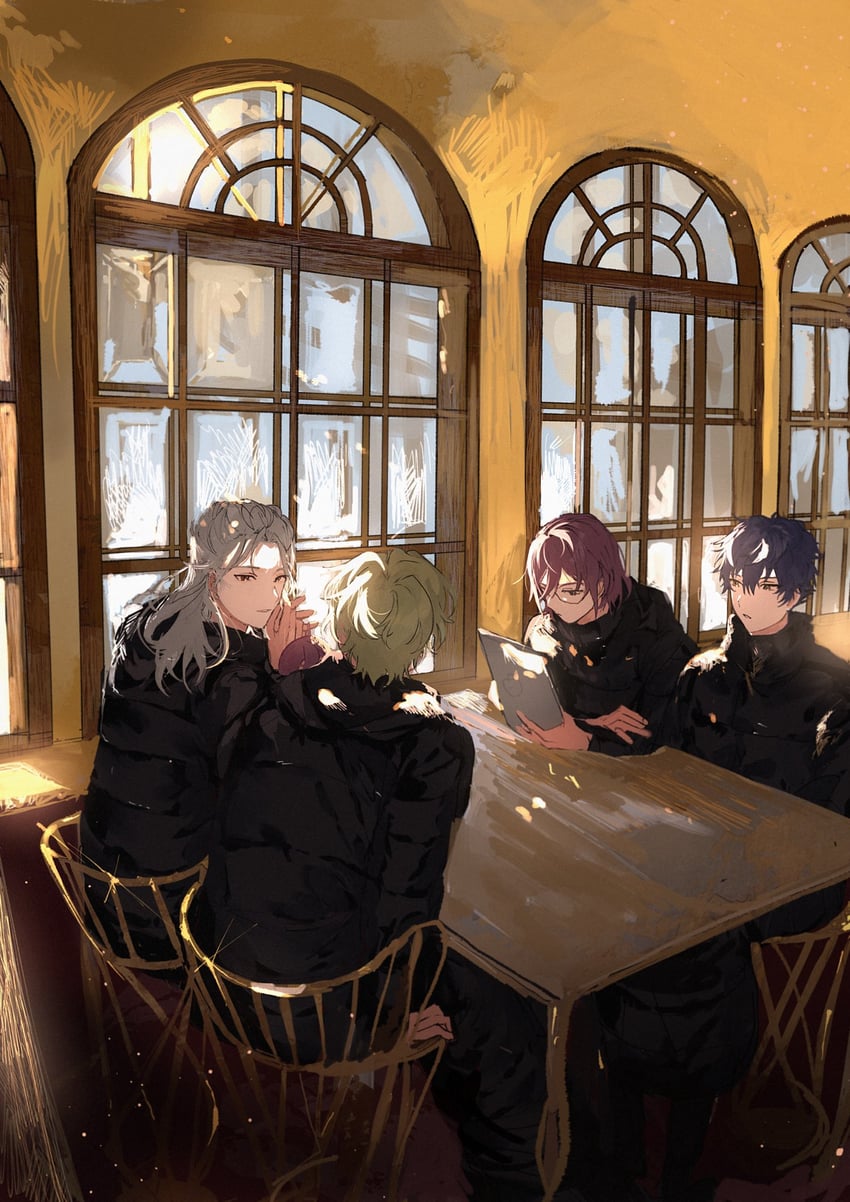 saegusa ibara, ran nagisa, tomoe hiyori, and sazanami jun (ensemble stars!) drawn by 22kolink