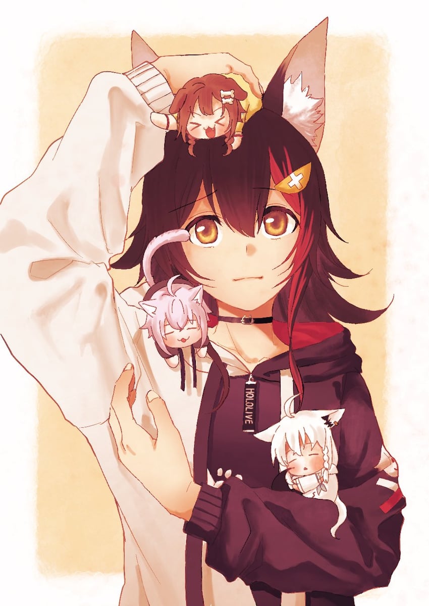shirakami fubuki, nekomata okayu, ookami mio, and inugami korone (hololive) drawn by zenchanosuke