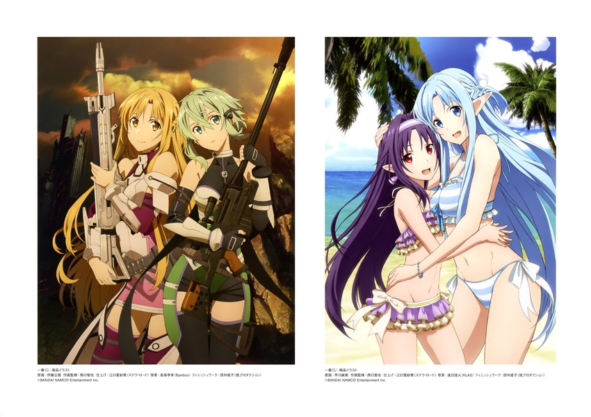asuna, sinon, and yuuki (sword art online and 1 more) drawn by hayakawa_asami and itou_kiminori