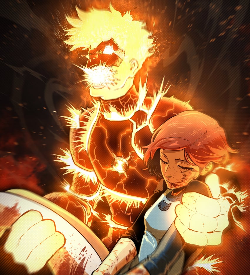 gwen tennyson, ben tennyson, and heatblast (ben 10) drawn by thirdphp