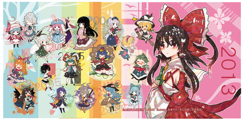 hakurei reimu, kirisame marisa, remilia scarlet, izayoi sakuya, kochiya sanae, and 14 more (touhou) drawn by itomugi-kun