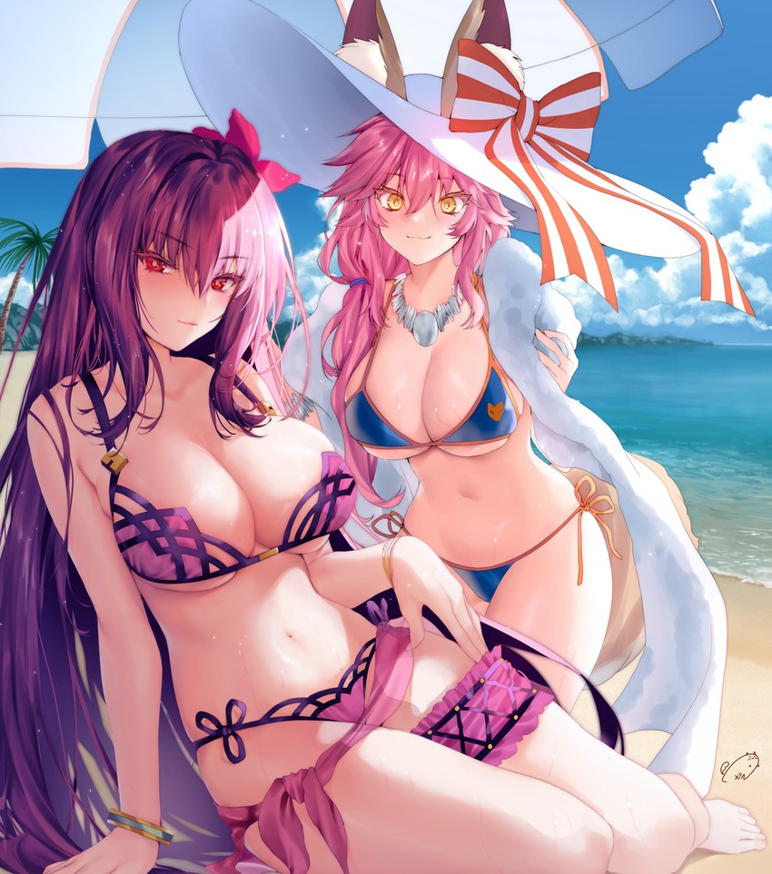 tamamo, scathach, and tamamo no mae (fate and 1 more) drawn by obiwan