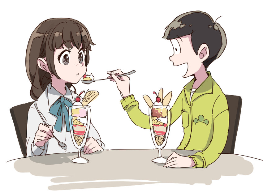 matsuno jyushimatsu and jyushimatsu's girlfriend (osomatsu and 2 more) drawn by yamano_(151515)