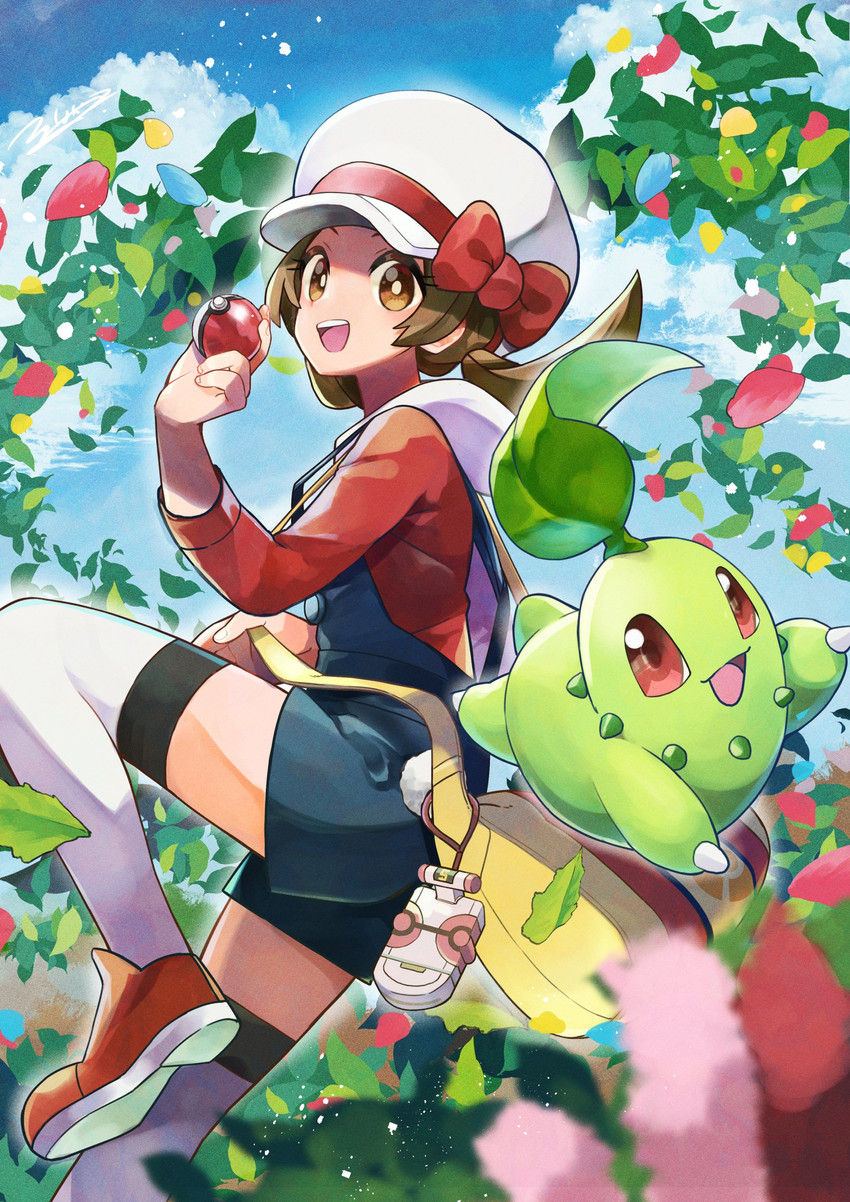 lyra and chikorita (pokemon and 1 more) drawn by rainys_bill