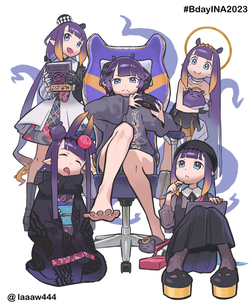 ninomae ina'nis, takodachi, and ao-chan (hololive and 1 more) drawn by laaaw444