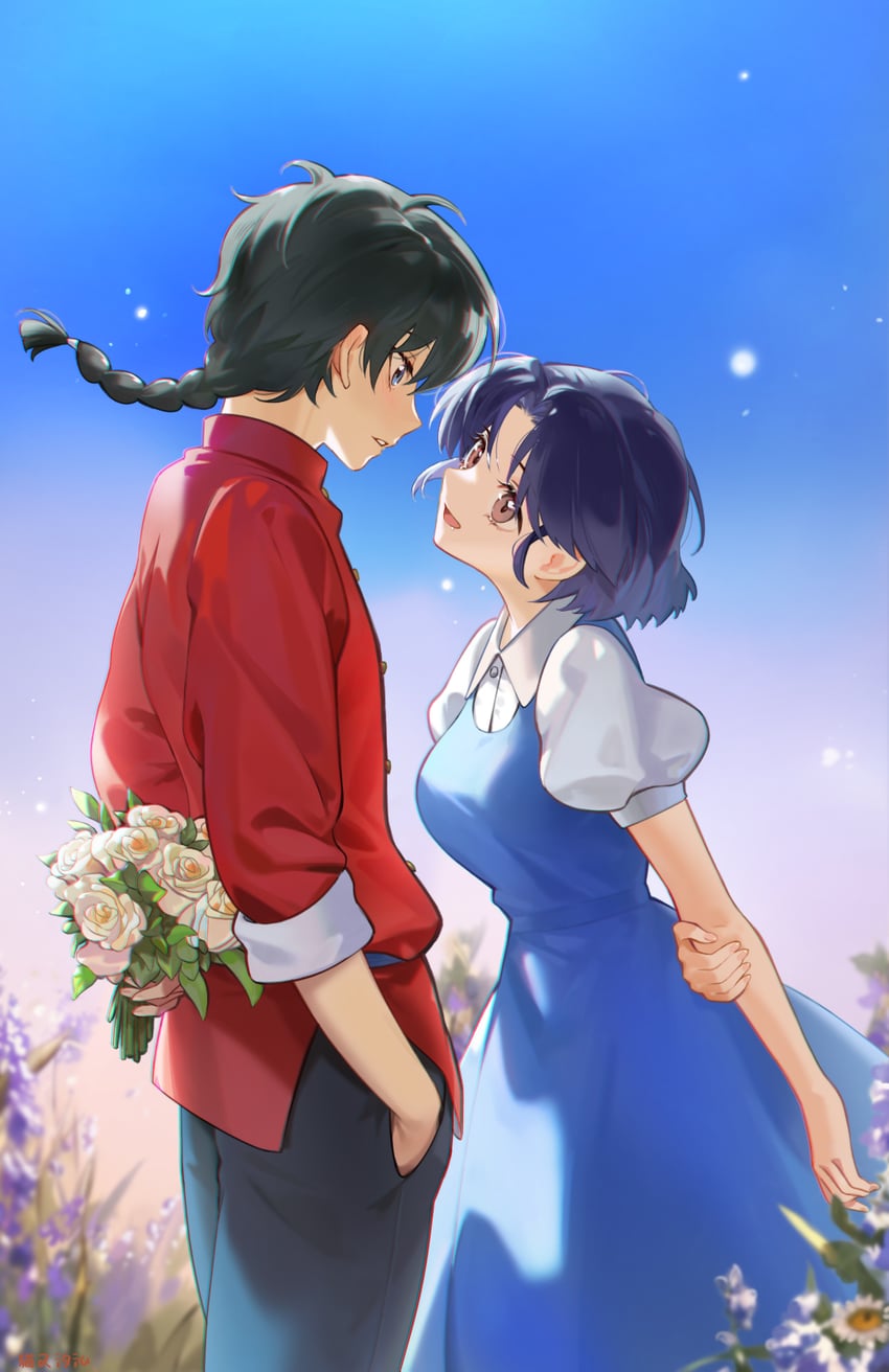 tendou akane and saotome ranma (ranma 1/2) drawn by peach_luo