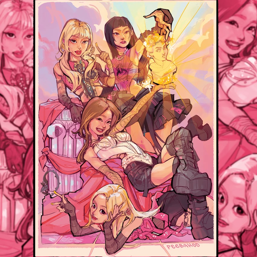 haneul, belle, natty, and julie (real life and 1 more) drawn by peebakoo