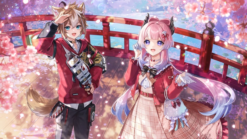 sangonomiya kokomi and gorou (genshin impact and 1 more) drawn by amaichi_esora