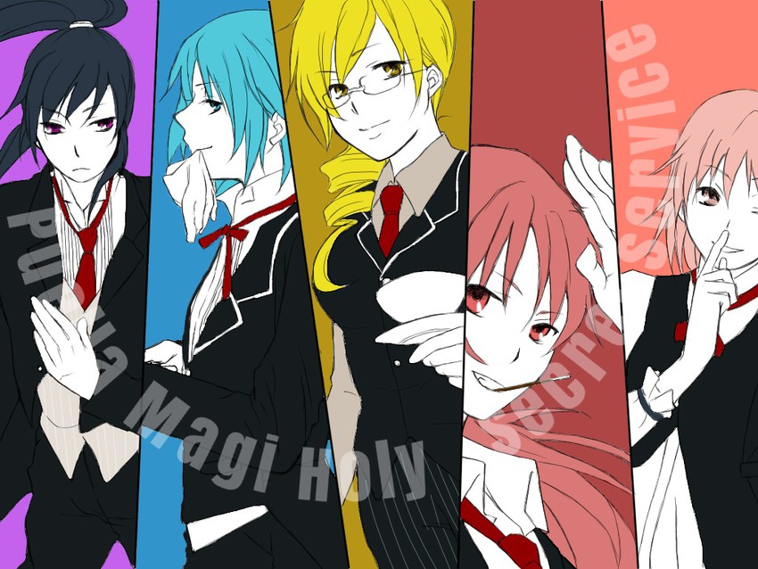 akemi homura, kaname madoka, miki sayaka, sakura kyoko, and tomoe mami (mahou shoujo madoka magica) drawn by yuuhi_(arcadia)