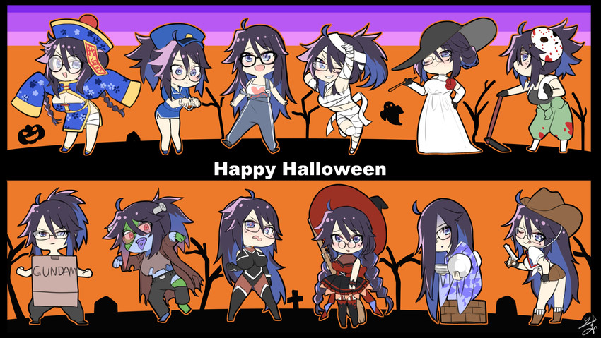 frankenstein's monster, kson, alcina dimitrescu, jason voorhees, and cardboard box gundam (indie virtual youtuber and 3 more) drawn by isuka