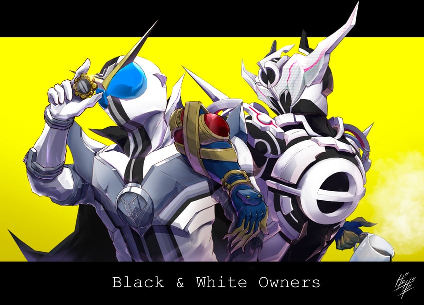 kamen rider evol, evol blackhole, zenkaizer, and zenkaizer black (kamen rider and 4 more) drawn by zagizagi