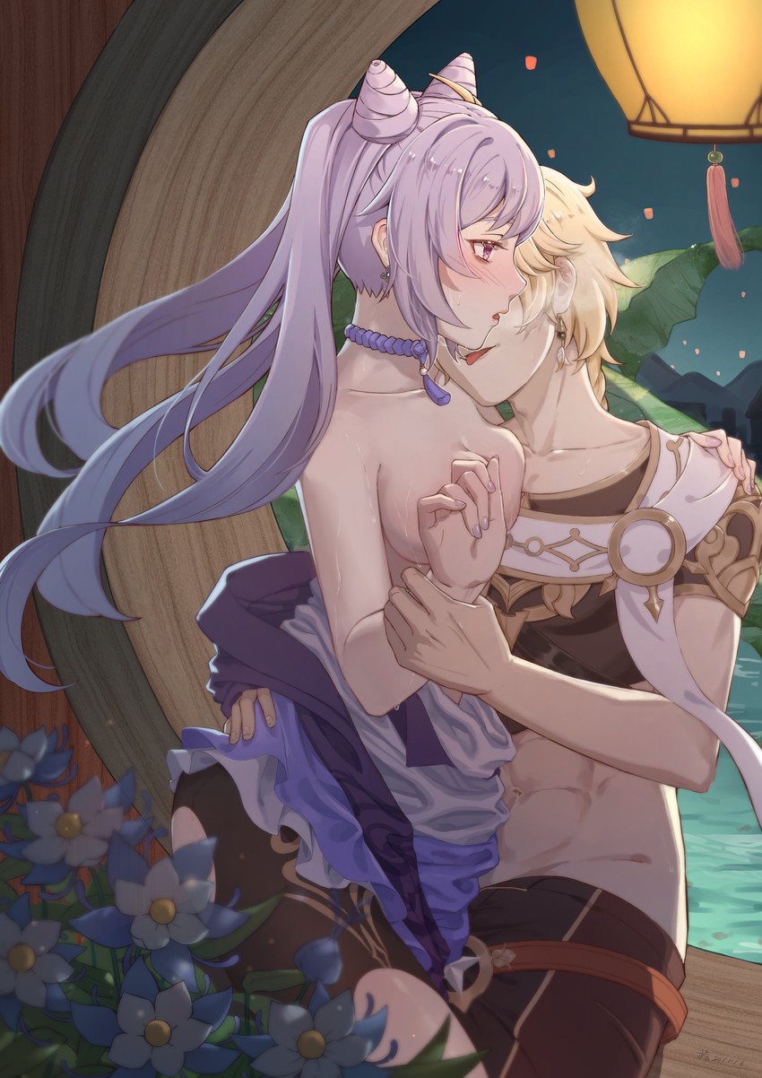 aether and keqing (genshin impact) drawn by shixue_shaonu_lao
